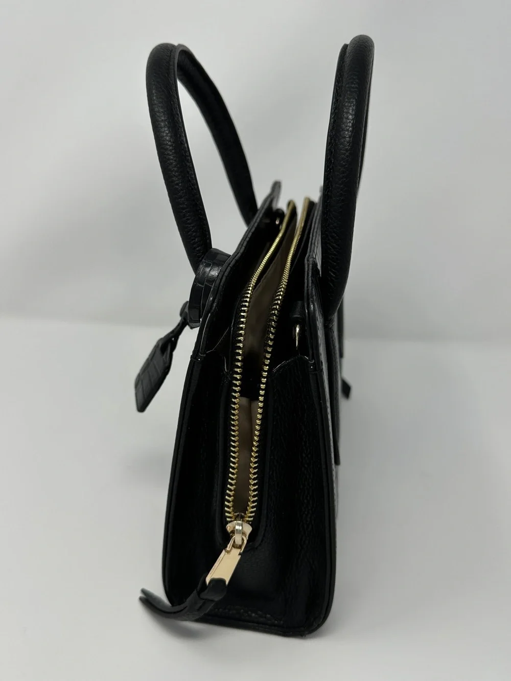 RADLEY LONDON Black Croc-Embossed Leather Satchel with Gold Hardware
